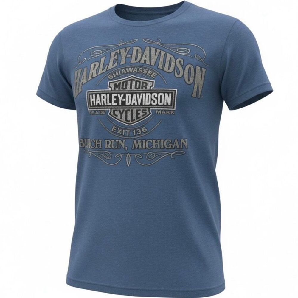 Harley Davidson Shiawasee Motorcycles Blue Men’s Large T-Shirt Birch Run MI